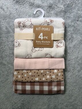 Kit + Pearl 4 Pack Pink and Brown 100% Cotton Baby Blankets